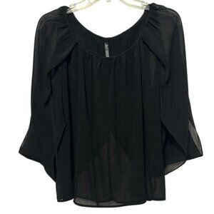 Zinga Sheer Black Flowy Sleeve Top, Women's Large